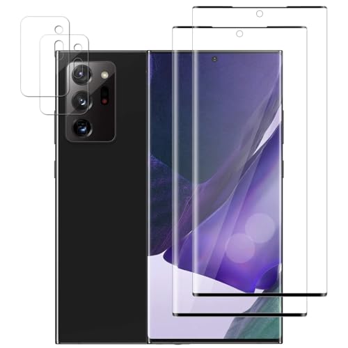 Vsjnk Screen Protector Compatible with Samsung Galaxy Note 20 Ultra Tempered Glass, 2 Pieces Screen Protector, 2 Pieces Camera Protective Film, Anti Scratch, 9H Hardness Anti Bubbles