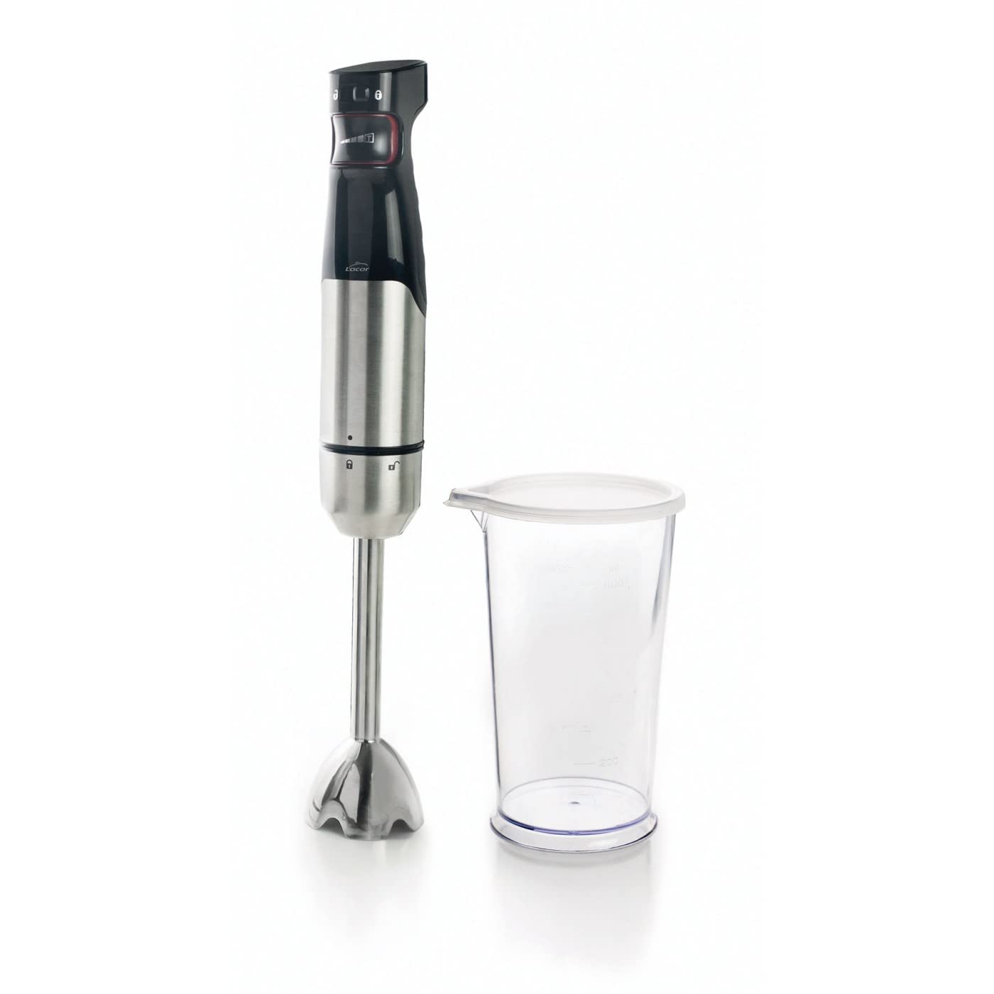 Lacor - 61678 - Premium PressSystem 1000W blender speed regulator with bayonet closure, LED indicator, Includes 800 ml beaker, measures 5.5 x 6.5 x 41 cm, Grey and Glossy Black