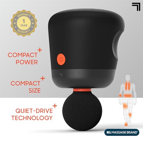 Image of Sharper Image Mini Massage Gun, Powerboost Palm Rechargeable Deep Tissue Percussion Handheld Massager, 4 Adjustable Speeds, 4 Attachment Heads, Full Body Muscle Pain Relief Gift, Black
