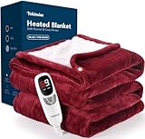 Yokimisu Heated Blanket Throw, Wearable Heated Blanket Two Buttons, 50x60 Inches Soft Flannel Electric Throw, 9 Heating Levels & 10 Options Auto Off, for Home, Office (Red)
