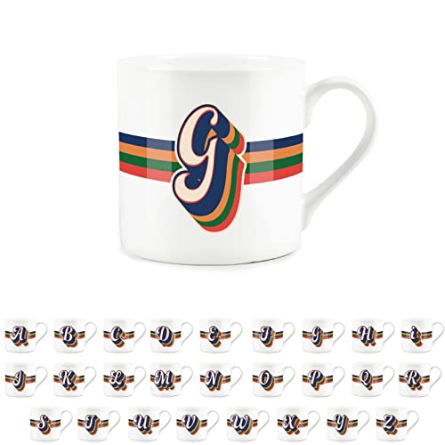 Purely Home Retro Alphabet Letter G Mug - Bone China White Coffee Tea Present Personalised Initial Gift