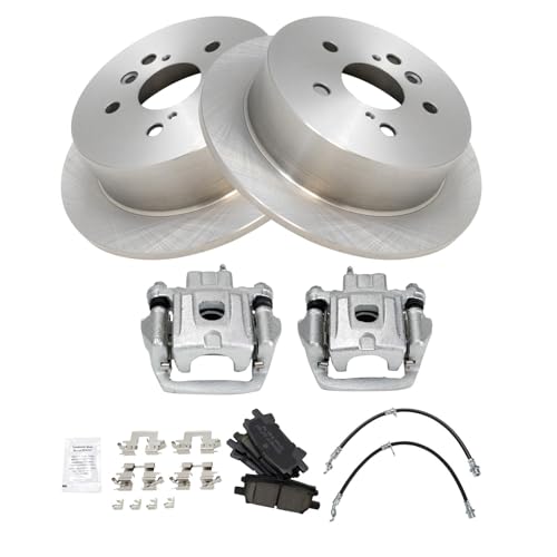 Image of TRQ Rear Brake Pad and Rotor Set Ceramic Calipers Compatible with 2004-2006 Lexus RX330 2007-2009 RX350 2006-2008 RX400h 2006-2007 Toyota Highlander with All Wheel Drive