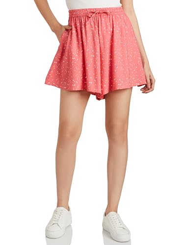 Image of Amazon Brand - Symbol Women Rayon Flared Shorts (with Self Fabric Belt) (Available in Plus Sizes)
