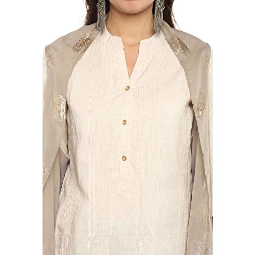 Image of BIBA Womens Mandarin Collar Solid Kurta With Shrug