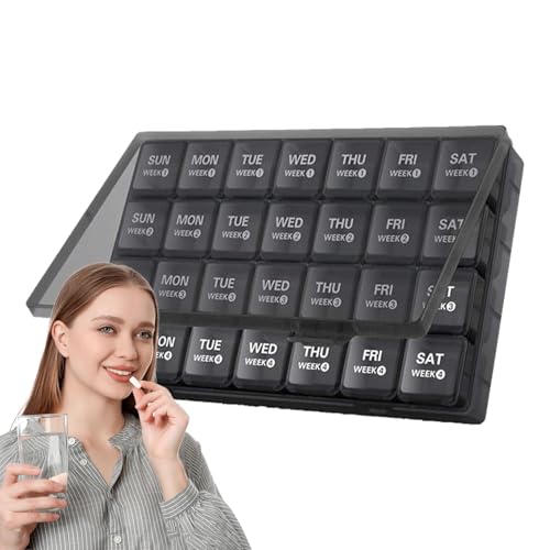 Organisateur de pilules de médecine – Organiseur de médecine portable de 28 jours, porte-gobelet de la boîte de voyage | Récipient de médicament, planificateur de pilules à l'épreuve de la pression