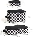 Itzy Ritzy Packing Cubes for Travel – Set of 3 Packing Cubes or Travel Organizers; Each Cube Features a Mesh Top, Double Zippers and a Fabric Handle (Black & White Checkerboard)