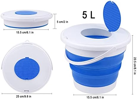 Foldable Bucket Portable, Blue Collapsible Bucket Camping, with Cover, Foldable Design, Sturdy and Durable, Easy to Carry and Store, Suitable for Bathroom, Outdoor Camping, Fishing (5L, Blue)