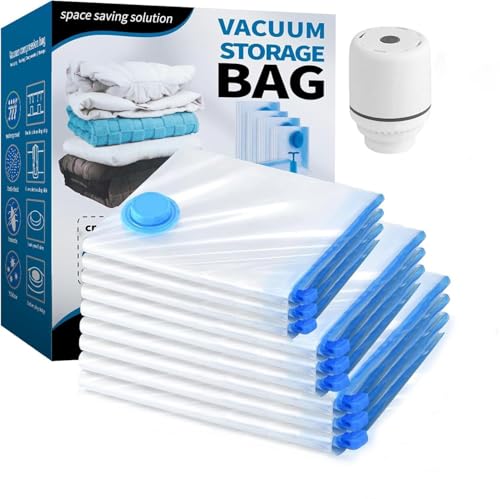Bolsa Vacio Ropa Con Bomba Eléctrica, 9 Bolsas Para Guardar Ropa (3 Extragrandes, 3 Medianas, 3 PequeñAs), Reutilizables Bolsas al Vacío Para Guardar Ropa, Ropa de Cama, Edredones