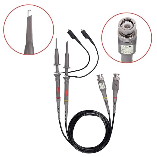 Image of Universal Oscilloscope Probe with Accessories Kit 100MHz Oscilloscope Clip Probes with BNC to Minigrabber Test Lead Kit (Grey 2pcs)