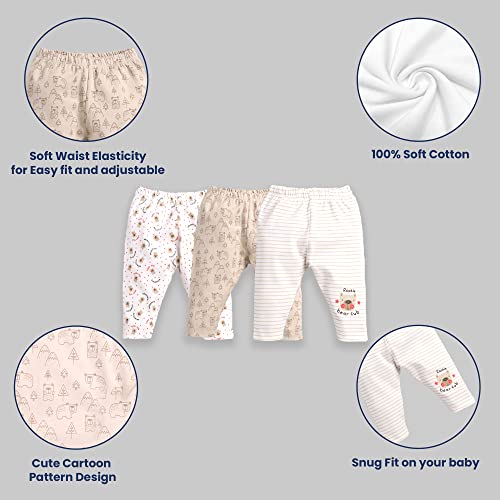 Image of Baby GO Baby Boys & Girls Cotton Pajama Pants Pack of 3 | Soft Breathable Elastic Waist Printed Lounge Pants for Newborn Infants | Comfortable Nightwear Bottom Set