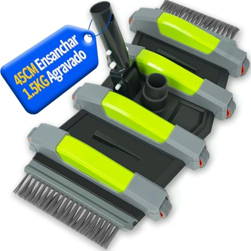 Cepillo Aspirador Piscina 45 cm con Ruedas, Cepillo Aspirador para Piscina con Conexión de Succión, Cepillo Limpiafondos Piscina Flexible con Cepillos Laterales, Compatible con Mangueras 32 mm y 38 mm