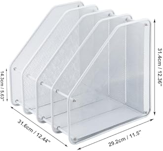 TOROTON Mesh Magazine File Rack Holder, 4 Compartments Metal Mesh Home Office Desk Book Sorter Storage Shelf, for Paper Magazine Documents and Books-White