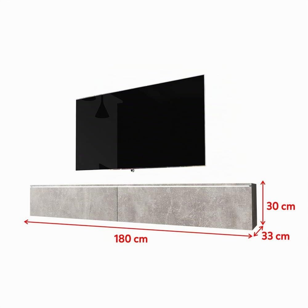Selsey KANE – TV-Lowboard hängend/stehend 180 cm (Beton-Optik mit LED), Betonoptik Matt