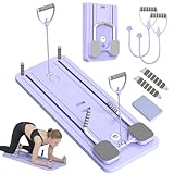 DASIAUTOEM Pilates Board, Pilates Reformer Set, Faltbarer Pilates Reformer Fitnessgeräte Für Zuhause, Bauch Trainingsgerät mit Automatischer Rückprall und Spannseil Für Home Workout Equipment (Lila)