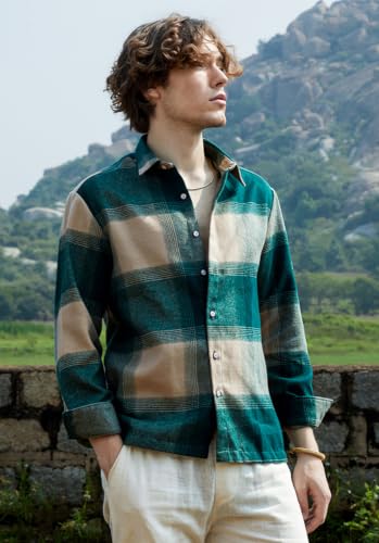 CAHOOT Men's Green Checkered Oversized Fit Full Sleeve Casual Shirt | Relaxed oversized fit in a breathable green check weave - Image 3