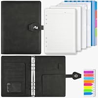 A5 Ringbuch, Ringbuch A5 Nachfüllbar mit 100 Blätter Nachfüllpapier, Leder Notizbuch mit Bindertaschen, Binder Für Schulnotizen Und Reisetagebücher, Geschenk für Mädchen, Jungen (Schwarz)
