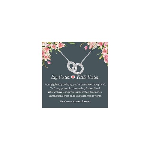 Image of XUANPAI Sister Necklace Big Little Gift - Sisters Forever Jewellery Big Little Gift Necklace Double Circle White Gold Plating, Adjustable 18+2 Inch, Birthday Gift for Sister with Car