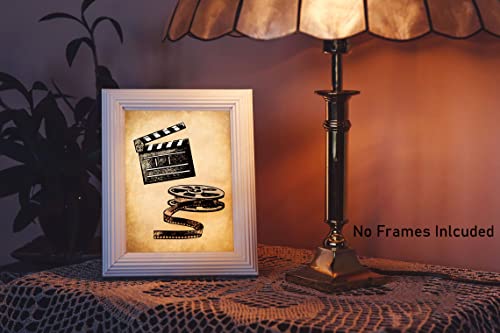 Vintage Movie Theater Wall Art, Home Theatre Feature Canvas Decor, Classic Film Reel Cinema Popcorn Posters, Retro Home Movie Theater Media Room Bar Pub House Decoration, Set Of 4-(8"X10" Unframed) #TOP3