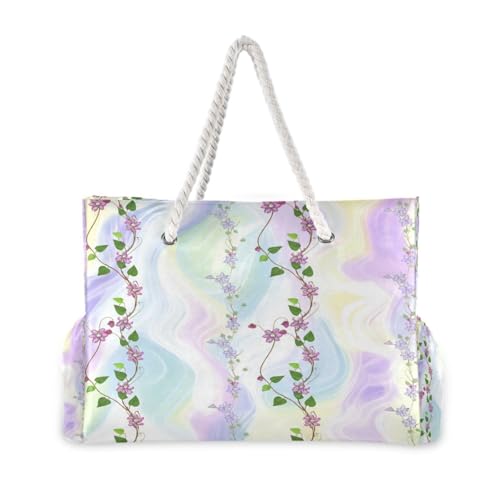 Floral Vine Beach Tote Bag for Women Large Pool Bags Carry On Bag With Wet Compartment for Beach Travel with Pocket Zipper Outdoor Tote Bag2