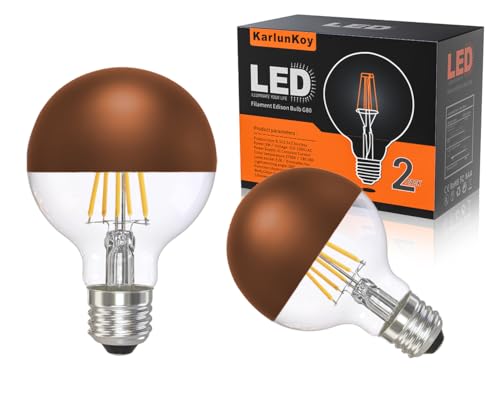 KarlunKoy Half Chrome Light Bulbs,Half Brown Tipped Dimmable 6W (Equ, 60Watt) LED Ediosn Light Bulbs,Soft White 2700K,G80/G25 Shape Anti-Glare,Decorative Mirror,CRI 90+ E26 Base (Pack of 2)
