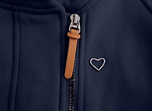 ELFIN Women's Long Sleeve Zipper Hoodies Sweatshirt Jumper Jacket Coat Outwear Pullover Hoody Blue - Image 3