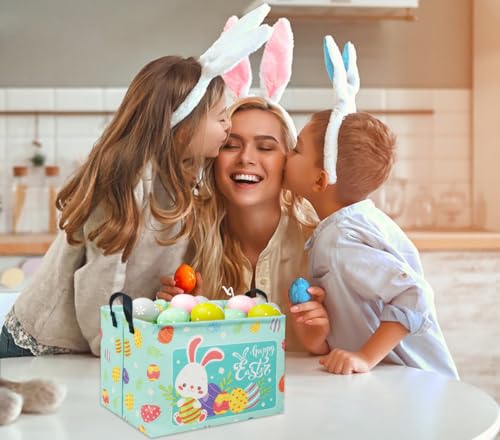 Image of Rectangular Easter Basket Baby Storage Basket Cute Kids Toy Storage Bin Organizer Shelf Book Basket Room Decor(Happy Easter)