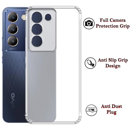 Casotec Slim Soft Silicon *Anti Dust Plug* Shockproof Transparent TPU Back Case Cover for Vivo Y200e 5G / T3 5G - Clear - Image 4