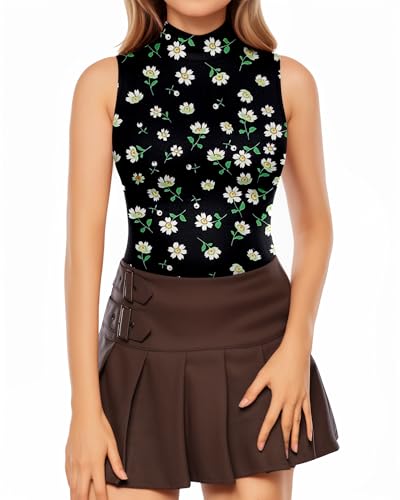 Image of MANGOPOP Women's Mock Turtle Neck Long Sleeve Tops Bodysuit Jumpsuit