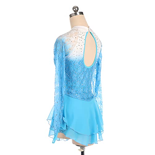 kzytamz Vestido feminino adulto patinação no gelo manga longa gradiente multicores strass competição