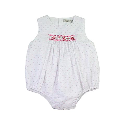 PHLONA White & Pink Smocked Embroidered Bubble Bodysuit - Infant (18 Months) Cover