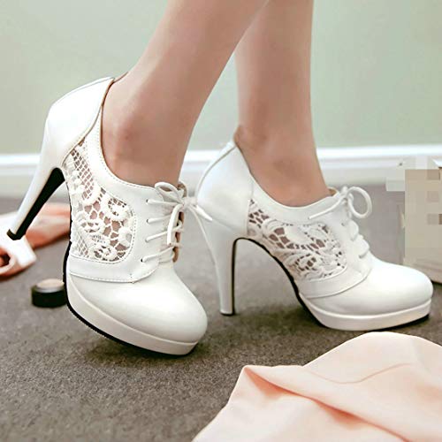 MAVMAX Women's Lace up Stiletto High Heel Booties Platform Ankle Boots4