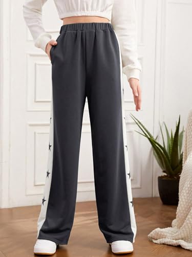 COZYEASE Girls' Wide Leg Sweatpants Star Print High Elastic Waist Jogger Sweatpants Baggy Trousers Pants with Pocket4