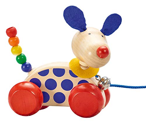 Selecta 62026 Nico, Nachzieh Hund, Schiebe-und Nachziehspielzeug aus Holz, 12 cm - 6