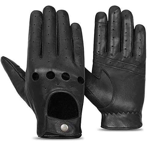 Sledwise Driving Gloves Men - 100% Cowhide, Touchscreen Texting Unlined Full Finger Biking Mens Leather Driving Gloves, Button Closure (Small) Cover