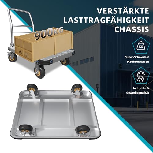 NiceyCare Schwerlast Plattformwagen (900 kg Tragfähigkeit) | Stahl Transportwagen mit 360°-Schwenkrädern (12,7 cm) | Klappbar Handwagen | 91 x 60 cm Flachbett | ideal für Lager, Werkstatt, Gastronomie