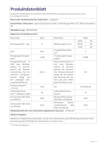 magicplux magicplux Mini Geschirrspüler ohne Wasseranschluss, Tischgeschirrspüler mit Farb-Touchscreen, Kleine Spülmaschine mit 3 Sprüharme, 5 Gedecke, 5+3 Programme, Energieklasse C - Zusatzansicht 10 | Einbau-Geschirrspüler