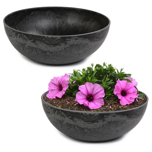 matches21 HOME & HOBBY Pflanzschale für draussen in schwarz marmoriert 20 x 7,5 cm als wetterfeste Blumen-Schale