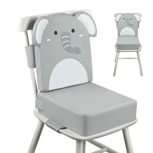 wooshwa Rehausseur Chaise Enfant PU 10cm avec Dossier et Sangles de Sécurité Réglables en 3 points, Portable Lavable Antidérapant Coussin Rehausseur De...