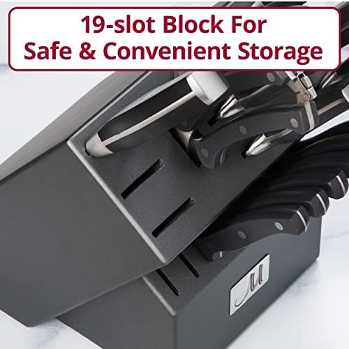 Master Maison Gray Kitchen Knife Set With Knife Block & Bonus Cleaver | German Stainless Steel Knives With Knife Sharpener & 8 Steak Knives | Butcher Block Knife Sets For Kitchen #TOP6