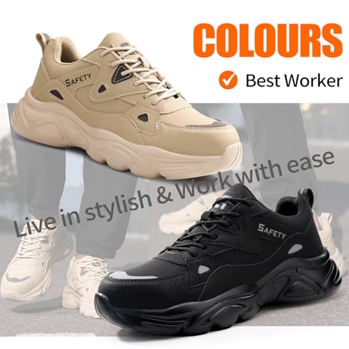 Image of GLANOUDUN Steel Toe Safety Work Shoes for Men, ASTM F2413 Certified Puncture-Resistant Kevlar Midsole, Low-Top Construction & Warehouse Work Shoes Brown