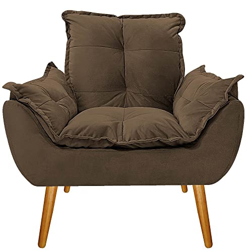 Kit 2 Poltronas Cadeiras Decorativas Opala Suede Marrom Pés Palito para Recepção Sala de Estar Consu