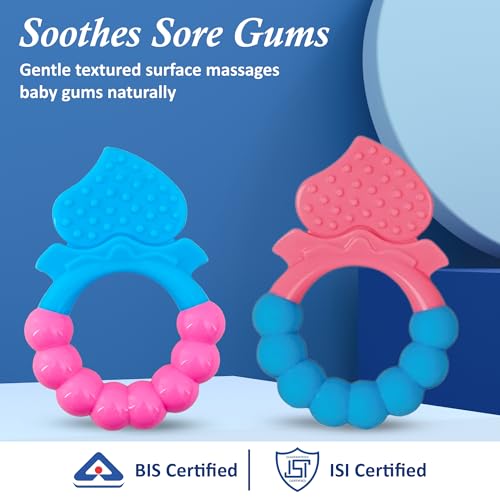 Image of MamaLaps Soft Silicone Baby Teether, Silicone BPA Free Teethers for Newborn Infant, Teething Toy for Babies with Textured Surface for Soothing Gums (Pack of 1, Ribb Heart-Pink)