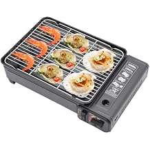 Gas Grill Portable Butane Stove, Camping Stove Gas Burner with Grill Grate&Grill Pan Clip, Portable Korean BBQ Grill Set for Outdoor Cooking Camping or Tailgating