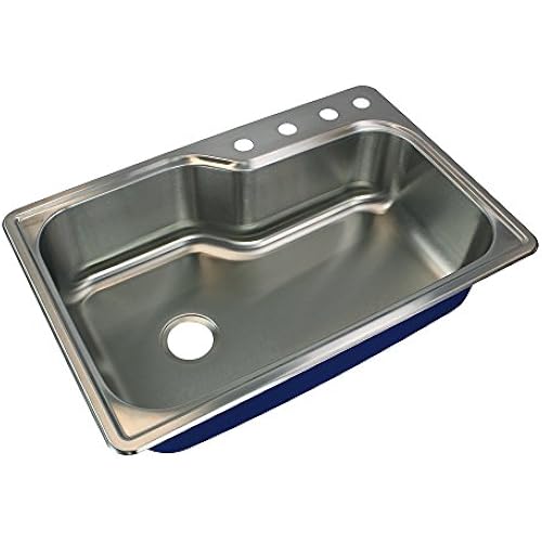 Transolid MTSO33229-4 Meridian 4-Hole Drop-in Single Bowl 16-Gauge Stainless Steel Kitchen Sink, 33-in x 22-in x 9-in, Brushed Finish