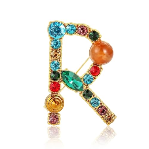 Image of Initial Brooch Pins A-Z 26 Letters Brooches For Women Colorful Enamel Alphabet Pin Pearl Crystal Lapel Pin