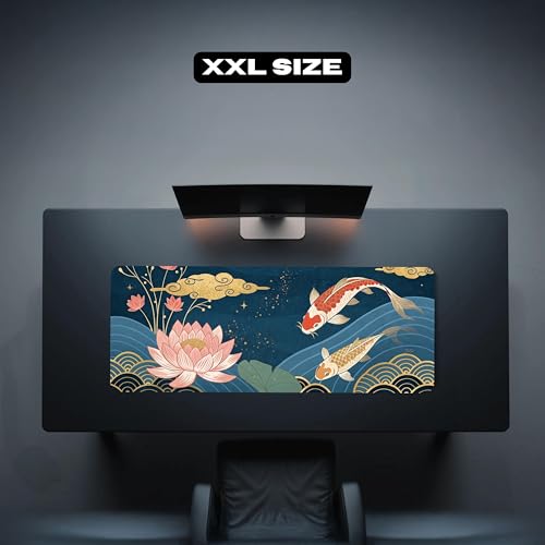 Image of Koi Harmony Premium Desk Mat | Anti-Skid | Anti-Slip | 60 x 28 cm | Laptop Mat for Work from Home /Office /Gaming- Extended Mouse pad and Keyboard Desk mat