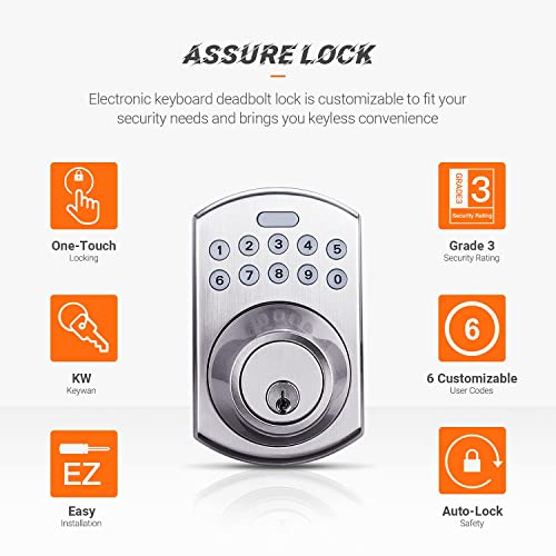 Keypad Deadbolt, Keyless Entry Lock Single Cylinder Front Door Lock With Polo Knob Featuring 1 Touch Motorized Locking, Auto Locking And Easy To Install, Stain Nickel #TOP1