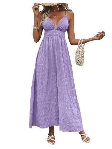 Image of Milumia Women's Summer V Neck Backless Maxi Dress Boho Spaghetti Strap A Line Flowy Beach Long Sundress