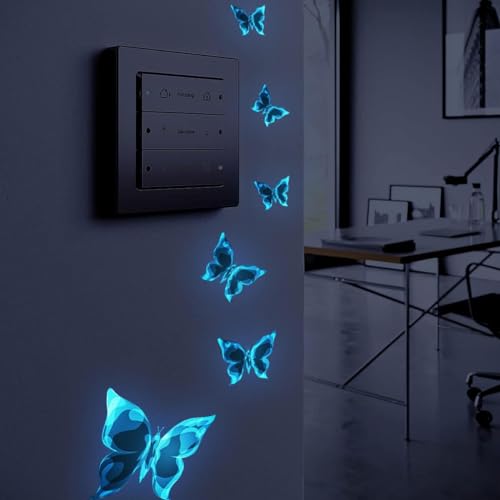 Parallelower 12 Stück Wandtattoo leuchtend wandsticker Blaue 3D schmetterlings wandaufkleber leuchtend für Heimdeko Kinderzimmer Schlafzimmer Deko Festliche Party-Dekoration DIY