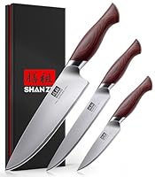 SHAN ZU Japanese Knife Set 3 PCs, High Carbon 10Cr15Mov Stainless Steel Chef Knife Set, Ultra-Sharp Professional Kitchen Knives Set with Ergonomic Pakkawood Handle and Elegant Gift Box